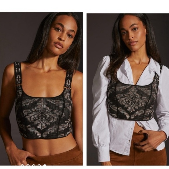 Anthropologie Tops - Anthropologie Valeria Knit Corset Crop Top Black Damask Bustier Dark Academia